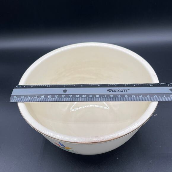 RARE Vintage Kitchen Kraft by HLC Doll\'s House Pattern Mixing Bowl with Gold Rim